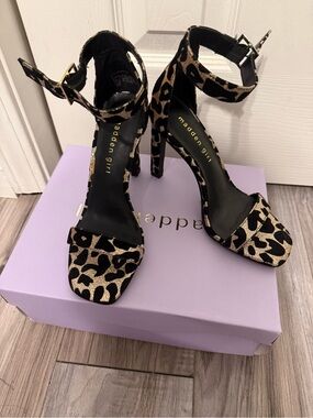 Madden Girl Leopard Print Ankle Strap 3inch Heels - Black & Gold
